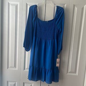 NWT Nanette Lepore Cobalt Blue Square Neck Tiered Mini Dress, 14